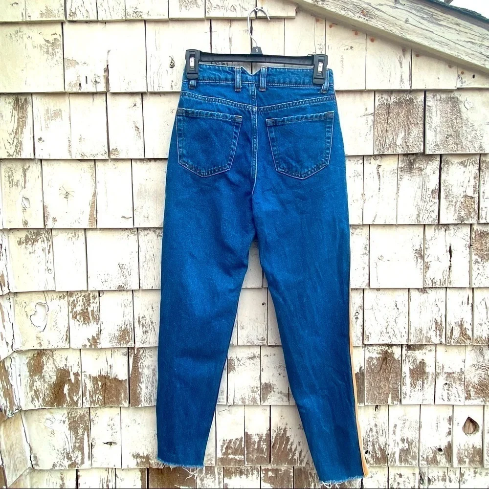 Bershka Mom High Rise Raw Hem Stripe Jeans